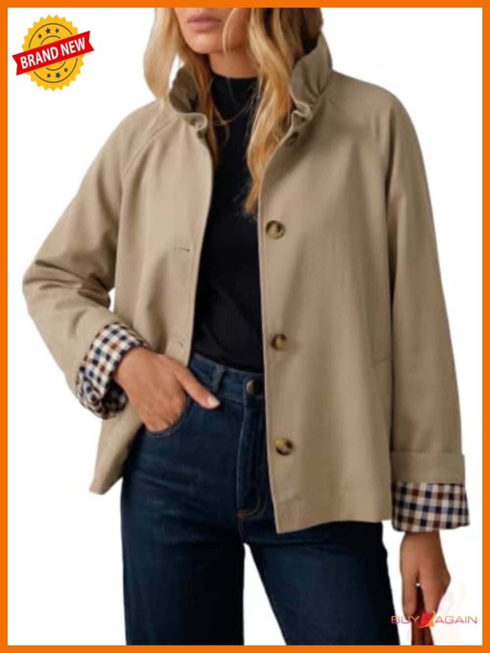 Dokotoo Women's Lightweight Single Breasted Trench Coat Ruffle Collar Button